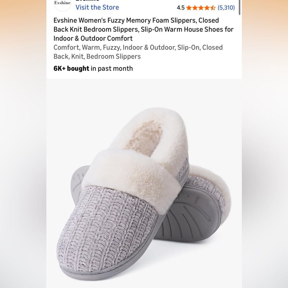 Amazon Gray and Cream Knit Women's Slippers